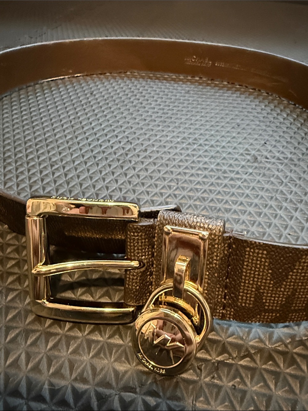 Michael Kors Brown Logo Belt with Gold Buckle and Charm - Picture 2 of 2